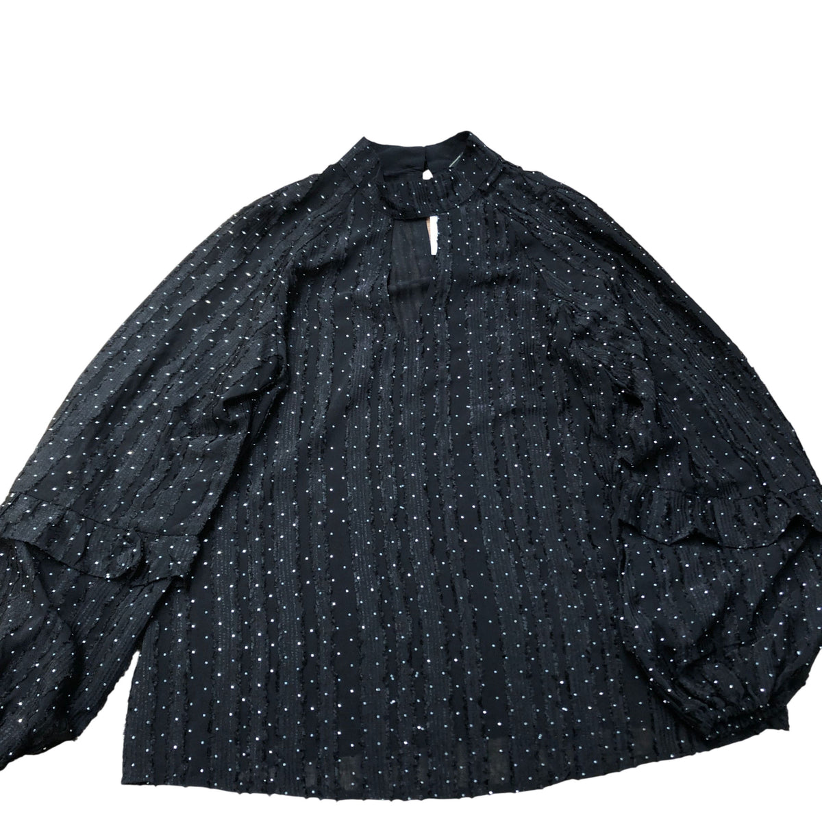 Lipsy Black Long Sleeve Blouse UK Size 8 Women's Sheer Pleated Polka Dot