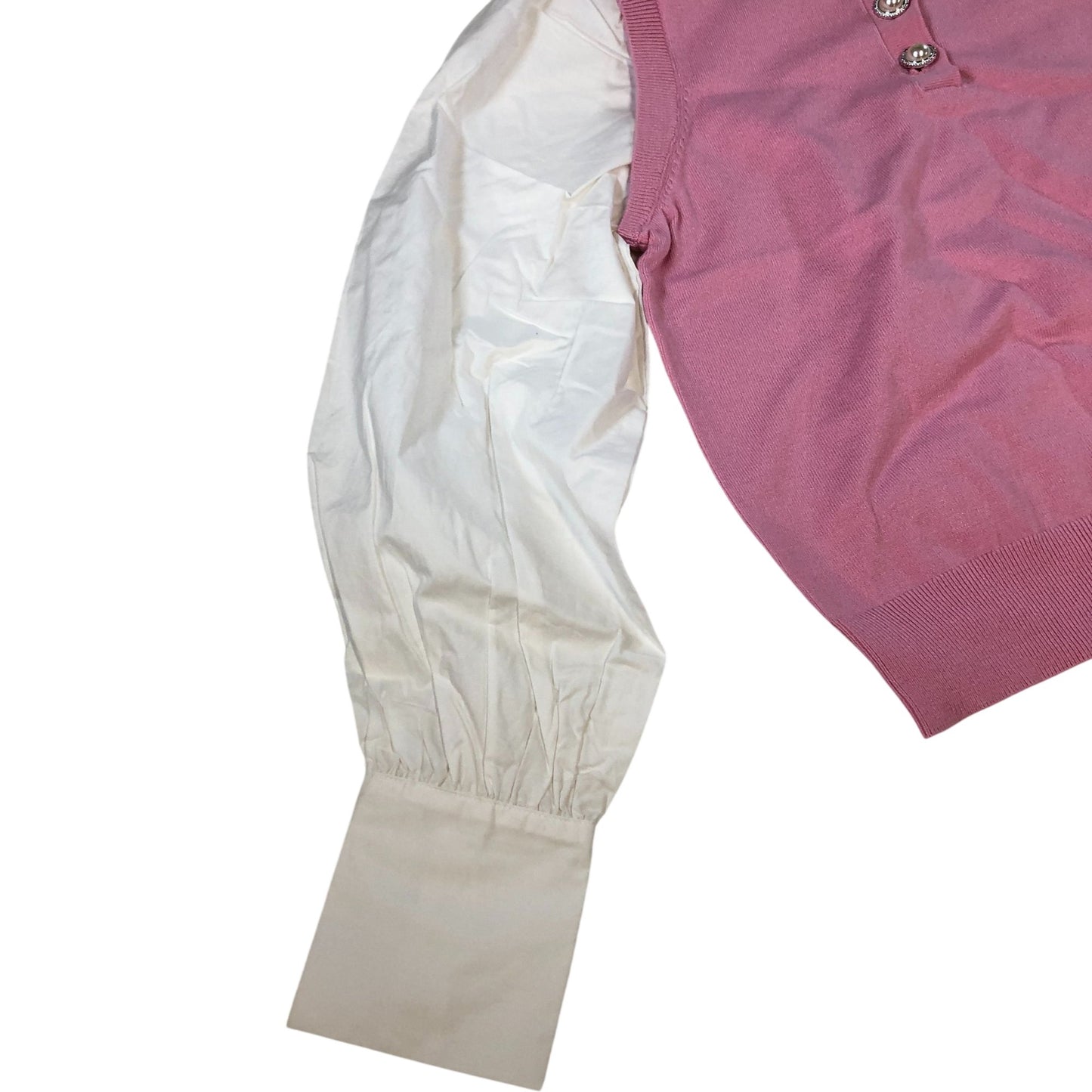 River Island UK8 Women's Pink Sweater Top With White Long Sleeves And Buttons