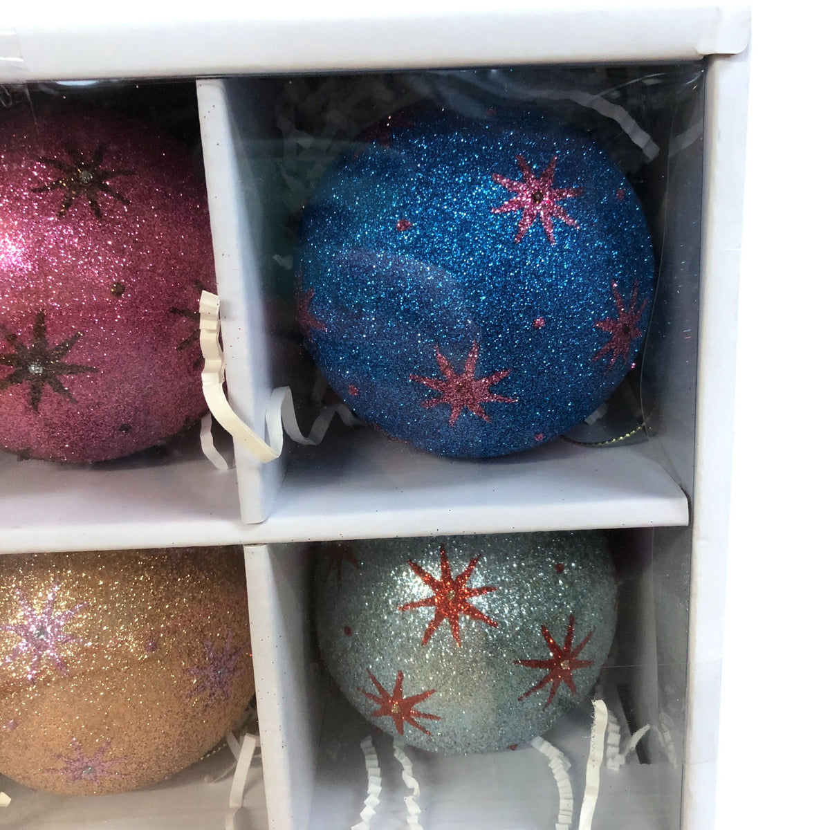 Glittery Christmas Ornaments Set of 9 Colourful Festive Decorative Balls