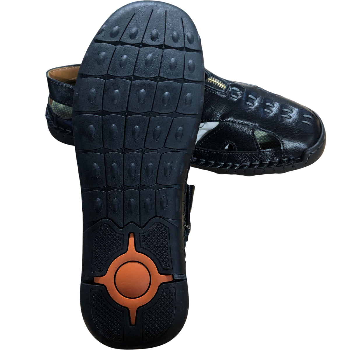 Stylish Black Sandals With Zip Detail Men's Comfortable Footwear UK11