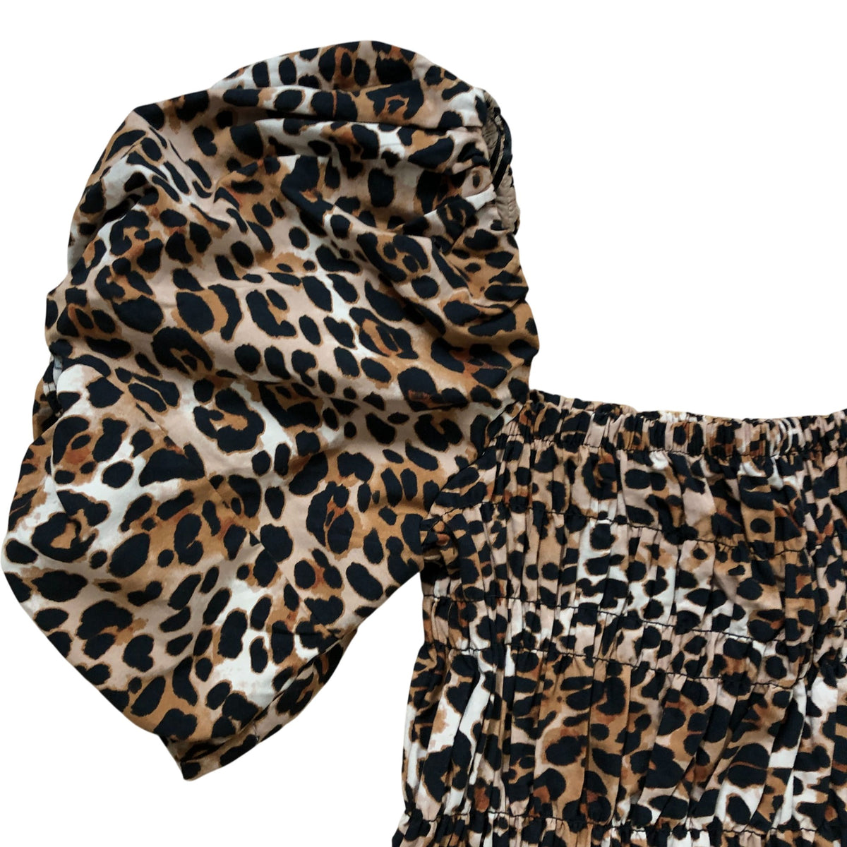 River Island UK8 Women's Leopard Print Off Shoulder Top Flared Sleeves Brown
