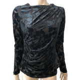 River Island Black Floral Velvet Top UK10 Women's Long Sleeve Elegant Style