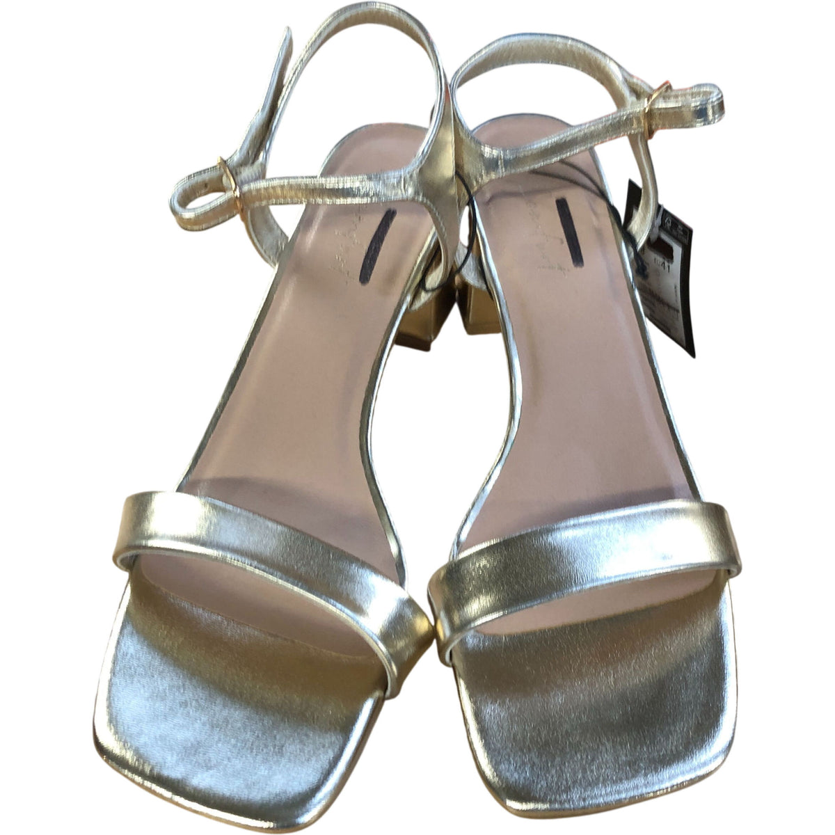 New Look UK8 Women's Vegan Gold Strappy Sandals Square Block Heel