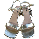 New Look UK8 Women's Vegan Gold Strappy Sandals Square Block Heel