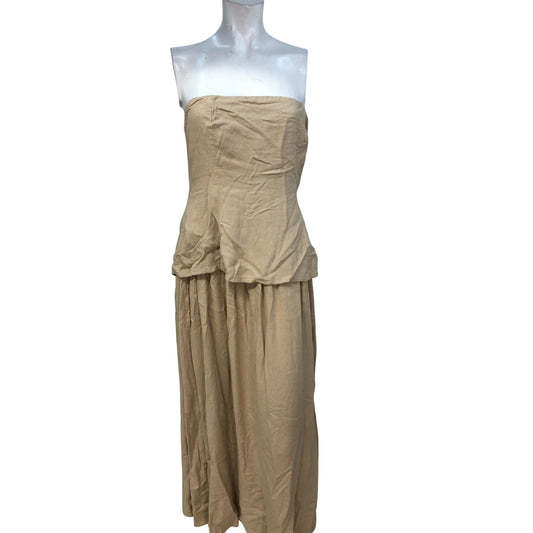 River Island Strapless Maxi Dress UK10 Women's Stone Peplum Style Dress