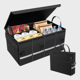 DELROI Large Car Boot Organiser With Lid Cover Multi-Compartment Black