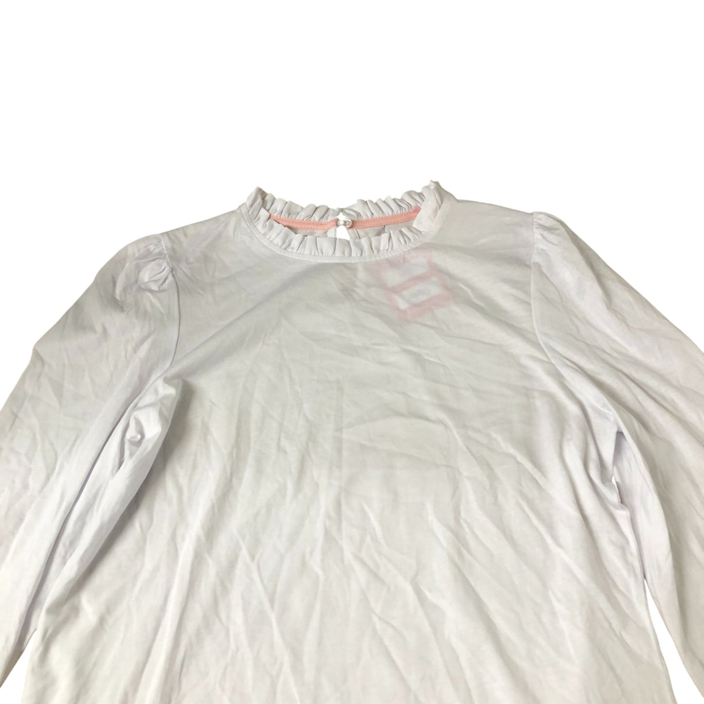 Boden Long Sleeve Top Women's White Ruffled Neck Cotton Modal Blend UK14