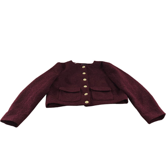 River Island Cropped Jacket UK16 Women's Dark Red Wool Blend Gold Buttons