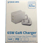 Yoocas White 65W GaN 2 Port Wall Charger USB C Fast Charger Compact Design