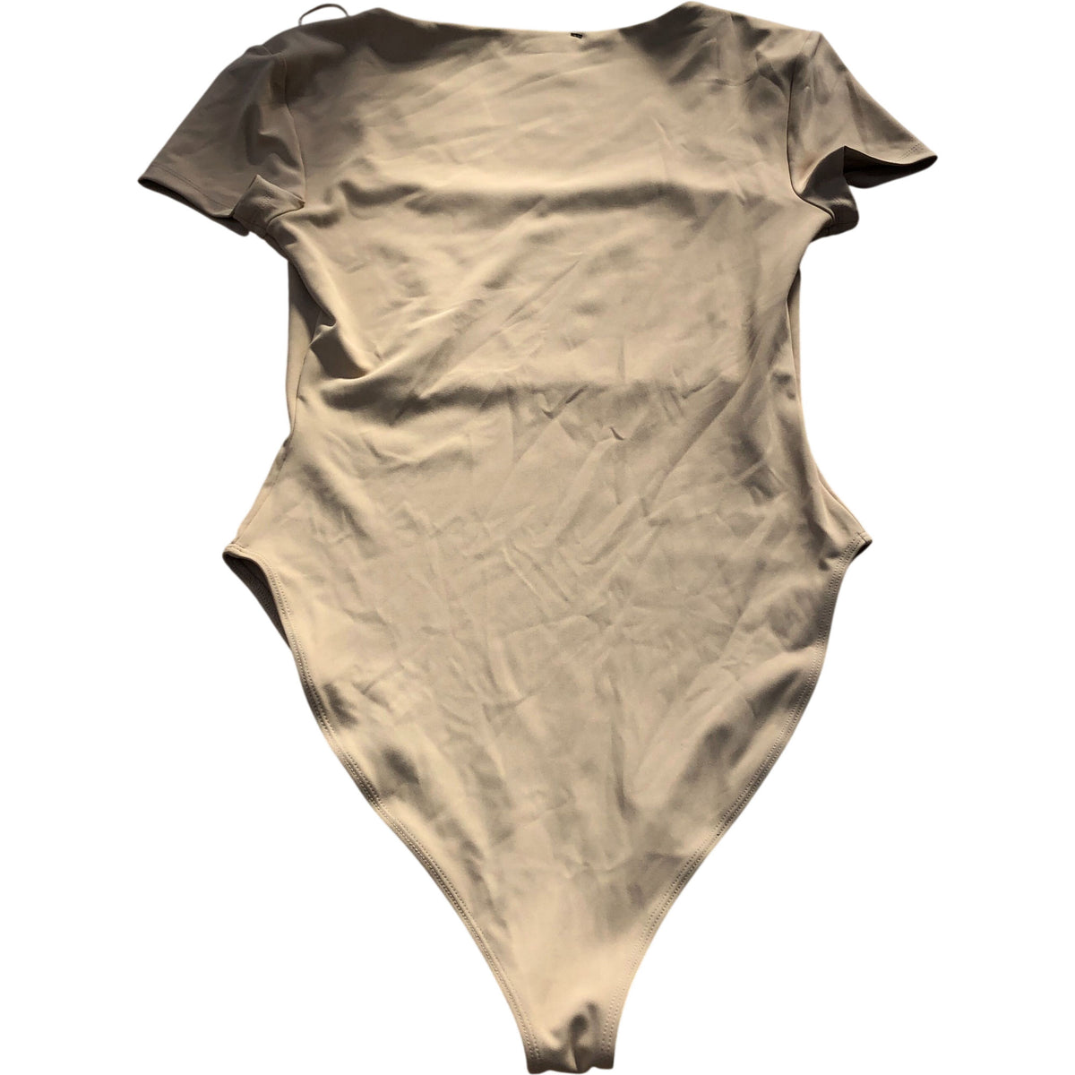 River Island Bodysuit UK10 Women's Short Sleeve Square Neck Beige Casual Wear