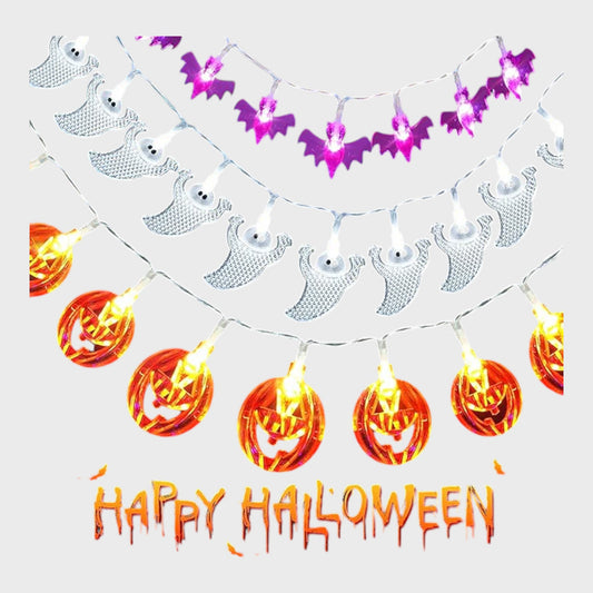 Halloween Pumpkins Ghosts Bats String Lights 29ft 60LED Set of 3