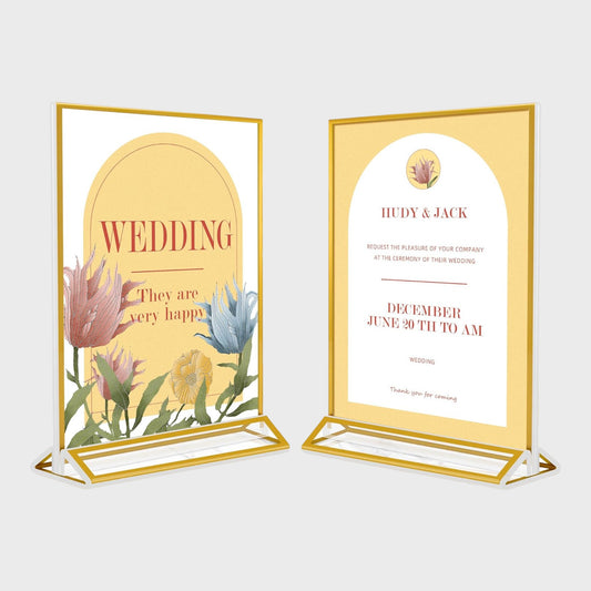 A4 Double Sided Acrylic Display Stand Sign Holder - Pack of 5 - Gold