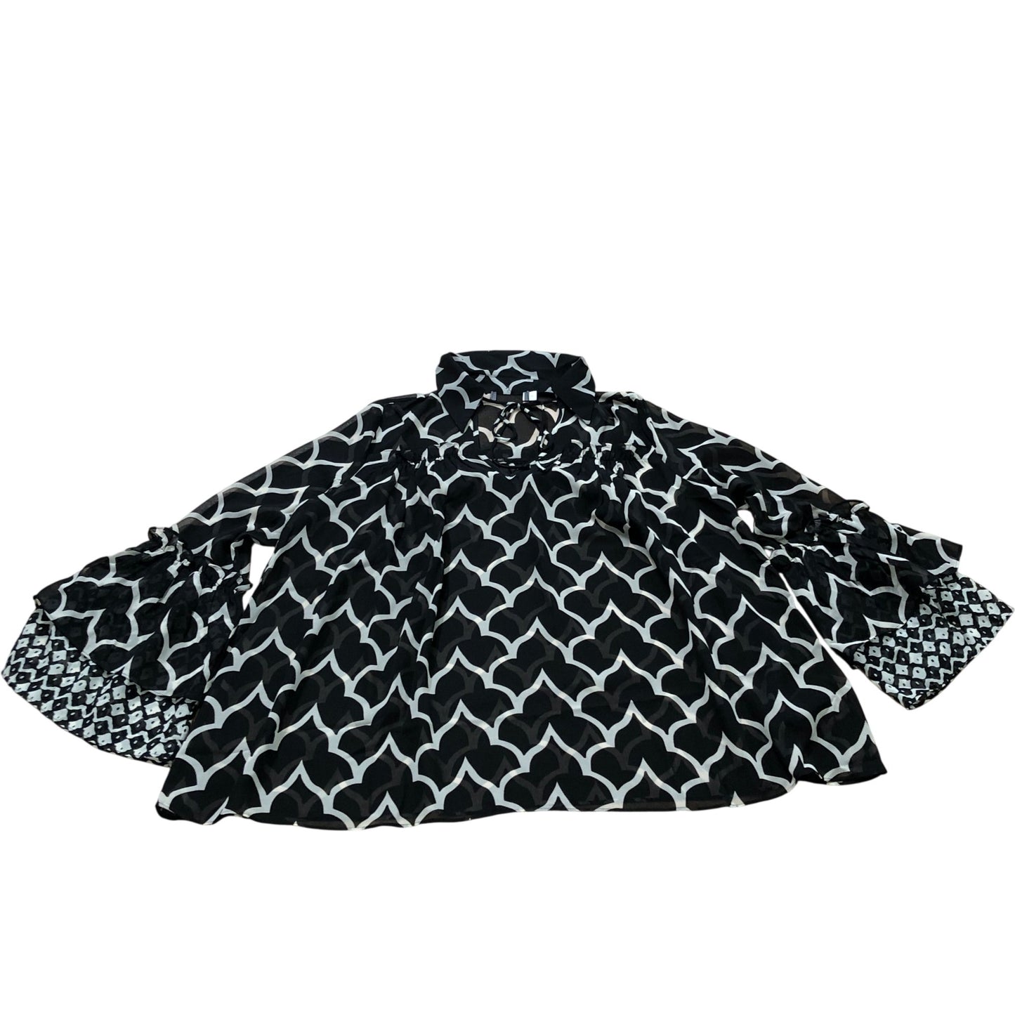 Patterned Blouse Size XS Sheer Long Sleeve Black/White