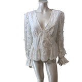 River Island UK12 Women's White Floral Embroidered Peplum Blouse Top