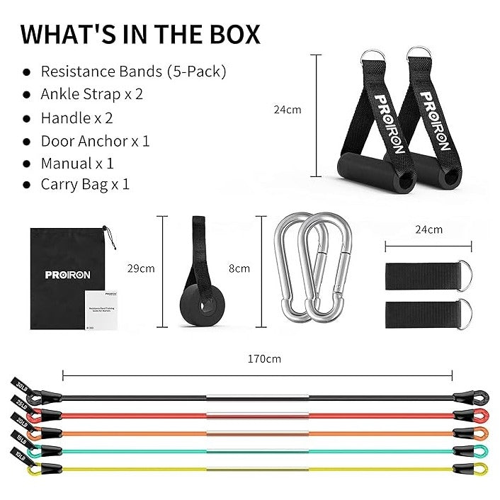 ProIron Resistance Bands Set Model PRO LLS01 1 Includes Yellow Green Red Black