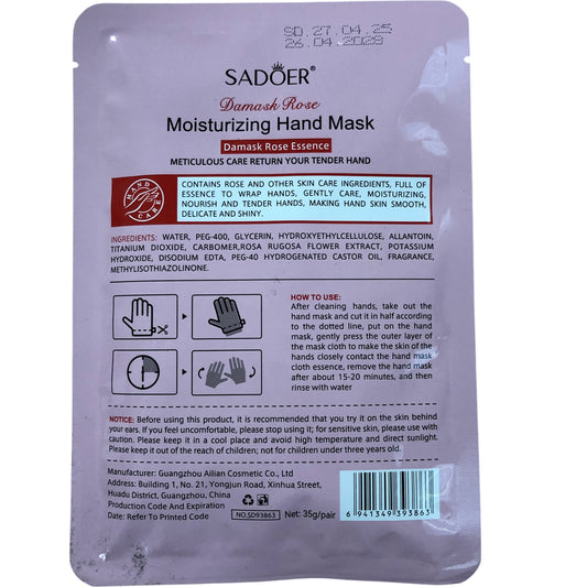 SADOER Damask Rose Moisturizing Hand Mask Hydrating Treatment Creams