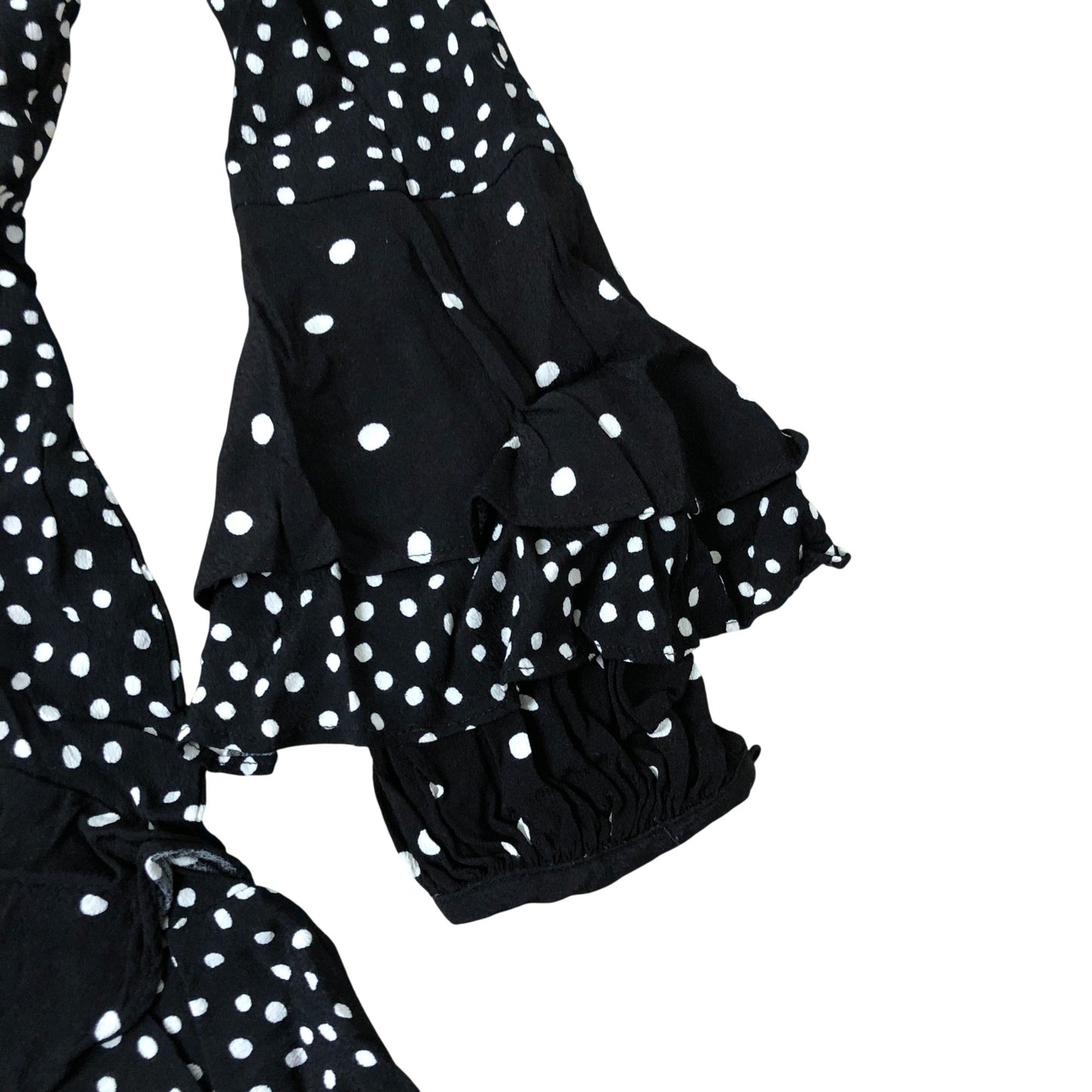 Black Polka Dot Dress Ruffle Bell Sleeve Smock Style Size 8