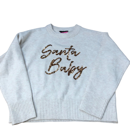 Santa Baby Women's Cropped Sweater Knit Pullover Size UK8 Cream Glitter