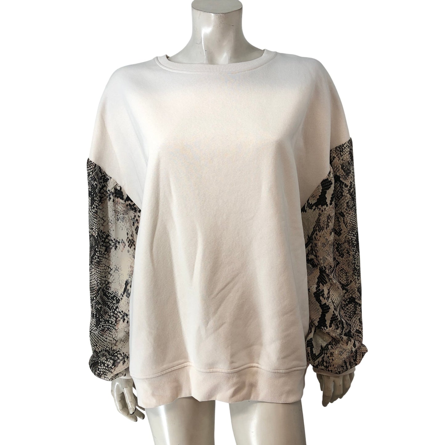 River Island Relaxed Sweater Large UK14 Women's Cream Snake Print Long Sleeve