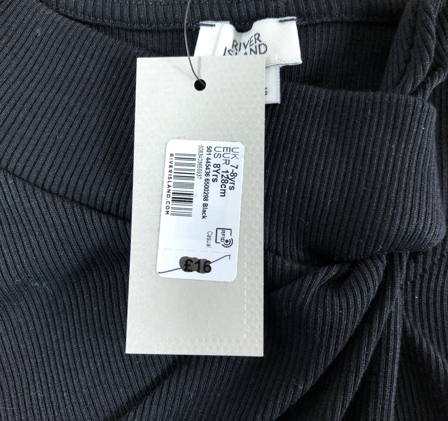 RIVER ISLAND Black Ribbed Bodysuit UK 7-8 Years Girls Casual Sleeveless Top