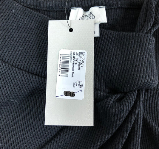 RIVER ISLAND Black Ribbed Bodysuit UK 7-8 Years Girls Casual Sleeveless Top