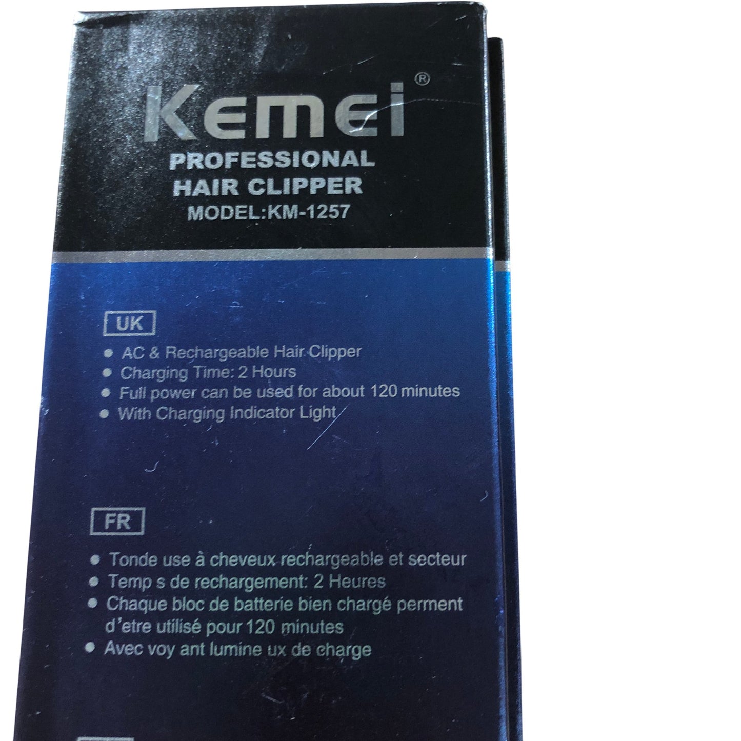 Kemei Professional Hair Clipper Model KM1257 USB Charging 1200mAh Battery
