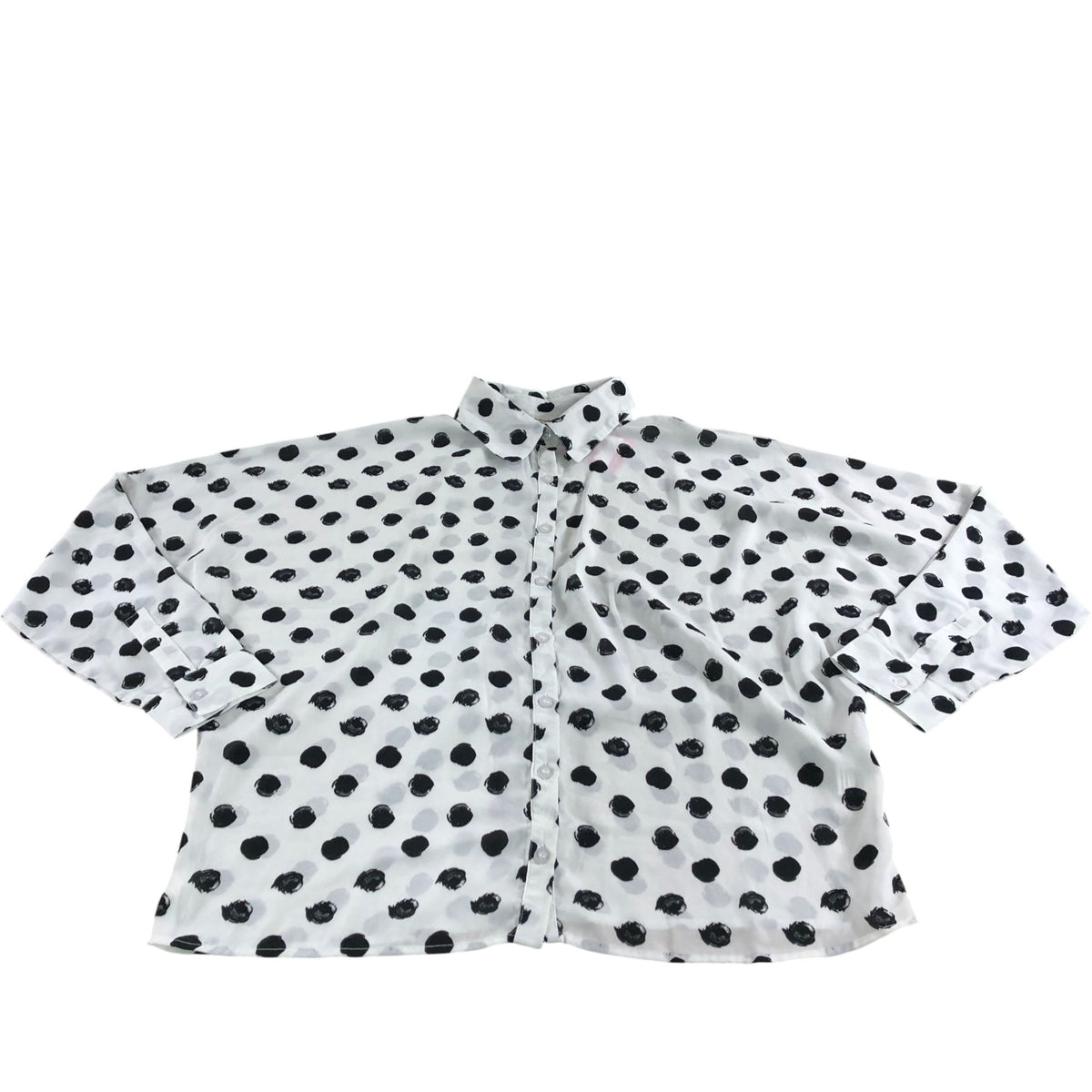 Dancing Leopard Blouse UK8 Women's White Polka Dot Design Long Sleeve