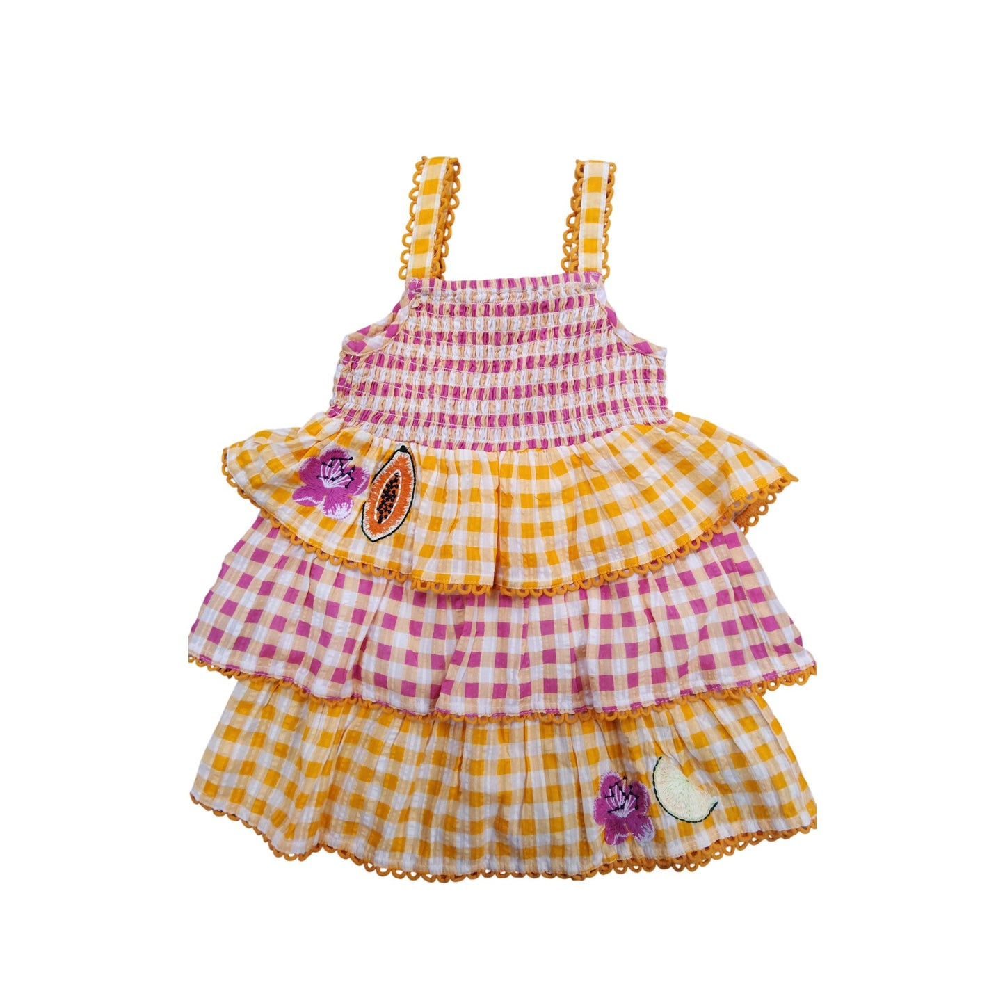 River Island Girls Gingham Print Smocked Dress Size 12-18 Months Summer Dress