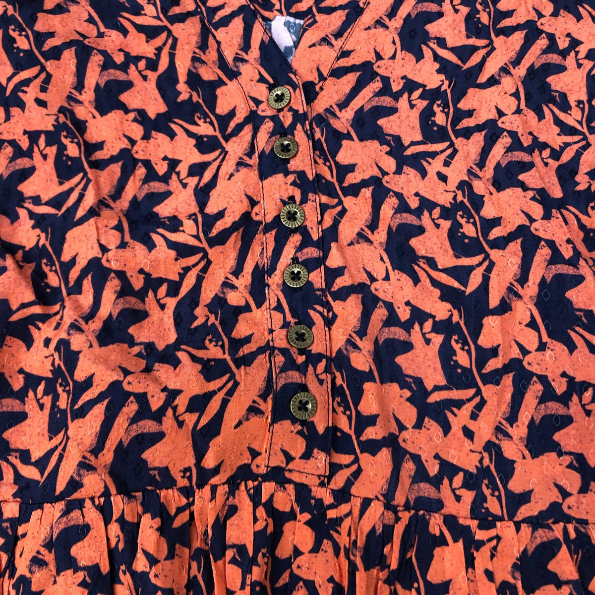 Stylish Women’s Viscose Dress UK12 Floral Print Long Sleeve Orange Navy