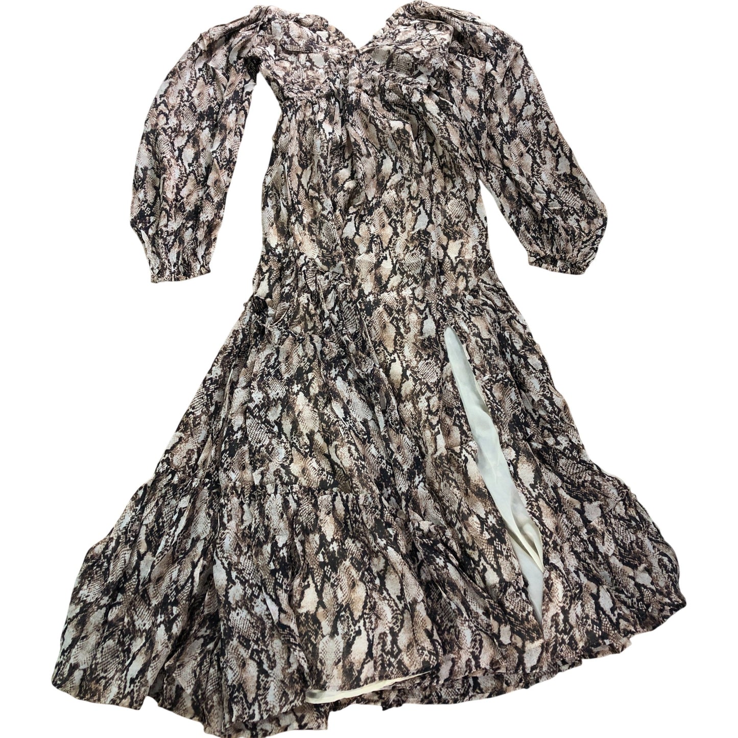 Branded Long Sleeve Snake Print Dress Women's Midi Viscose Brown UK6