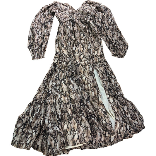 Branded Long Sleeve Snake Print Dress Women's Midi Viscose Brown UK6