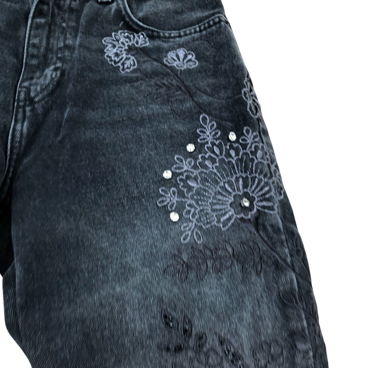 We The Free Jeans Women's Wide Leg Floral Design Black