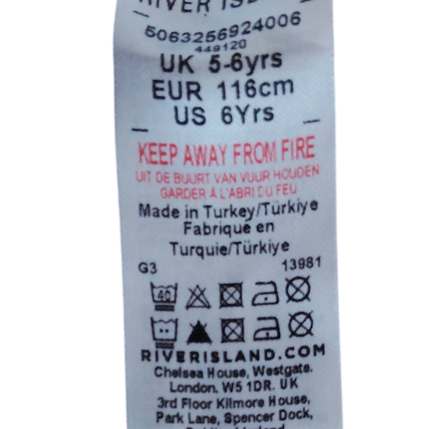 River Island White Long Sleeve T Shirt 5-6 Kids L A London New York Paris Milan