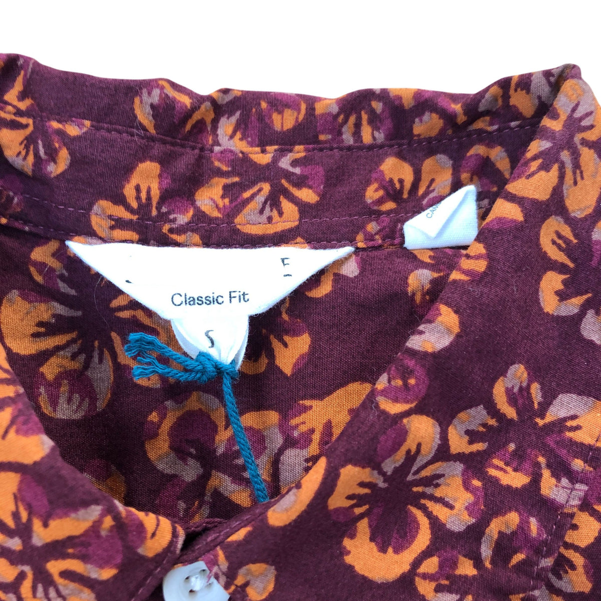 Autumn Floral Print Long Sleeve Shirt Classic Fit Deep Red Size S