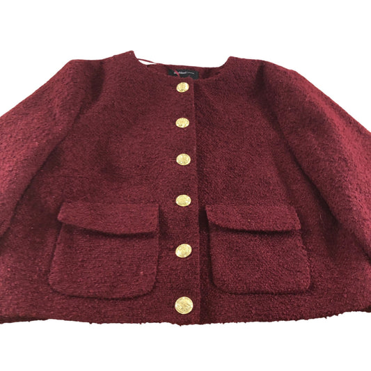 River Island Cropped Jacket UK16 Women's Dark Red Wool Blend Gold Buttons