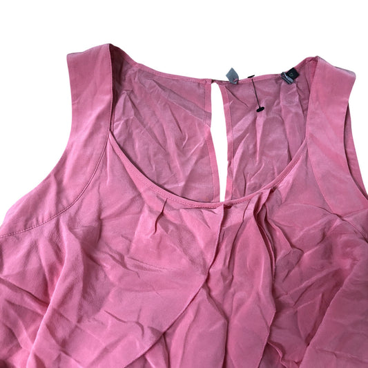 Pink Sleeveless Top Size 12 Ruffle Design 100% Silk