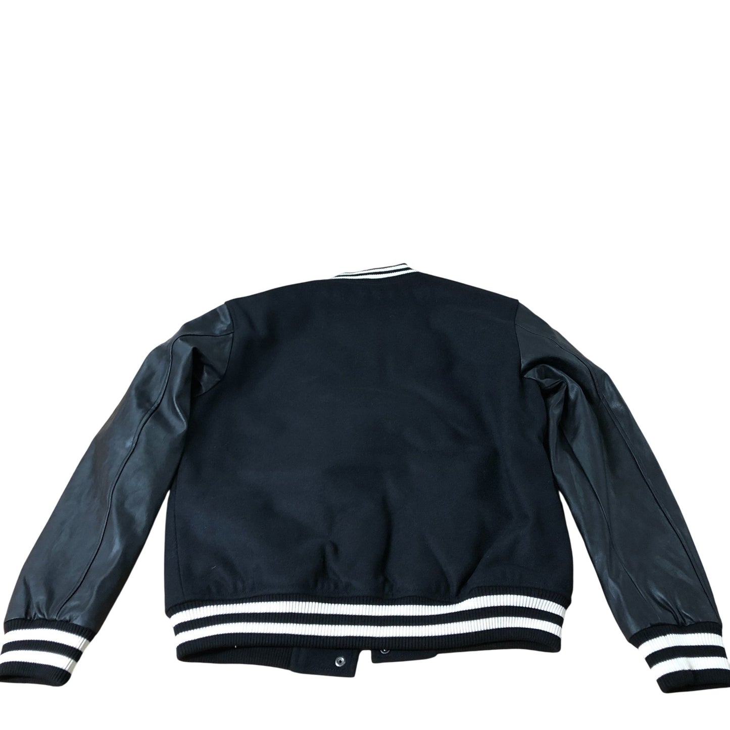 Branded Varsity Jacket Black Leather Look Sleeves Style Casual UK16
