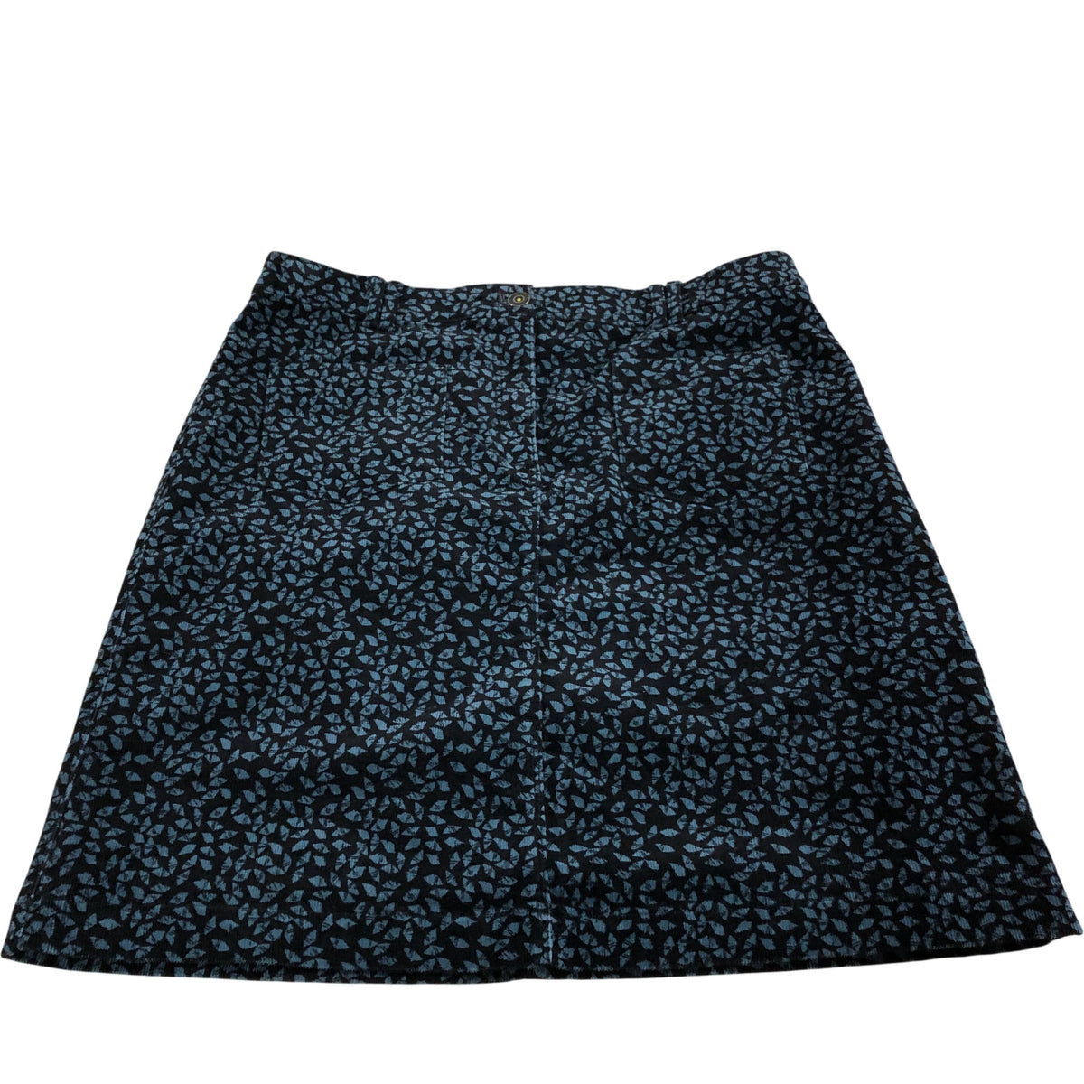 Black Printed Skirt UK14 Women's Cotton Blend A Line Blue Patterned