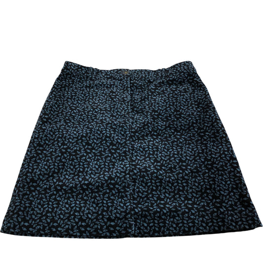 Black Printed Skirt UK14 Women's Cotton Blend A Line Blue Patterned