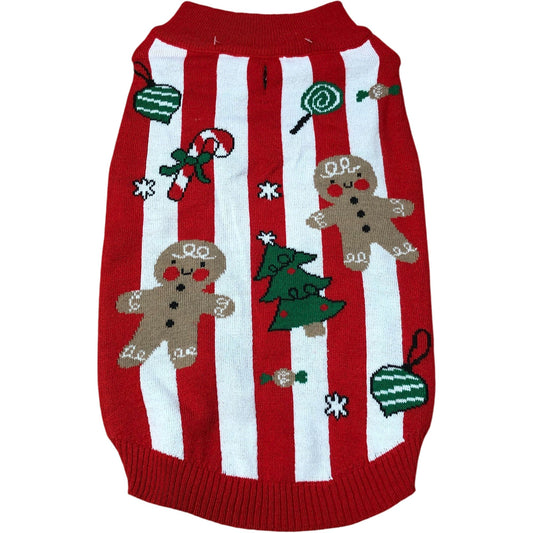 Pet Christmas Sweater Red Gingerbread Design Warm Knit M