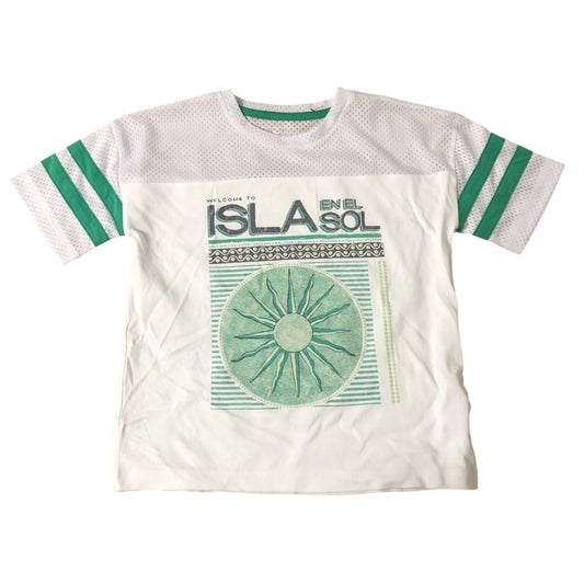Kids T-Shirt Size 7-8 Years Green Graphic Welcome To Isla En El Sol