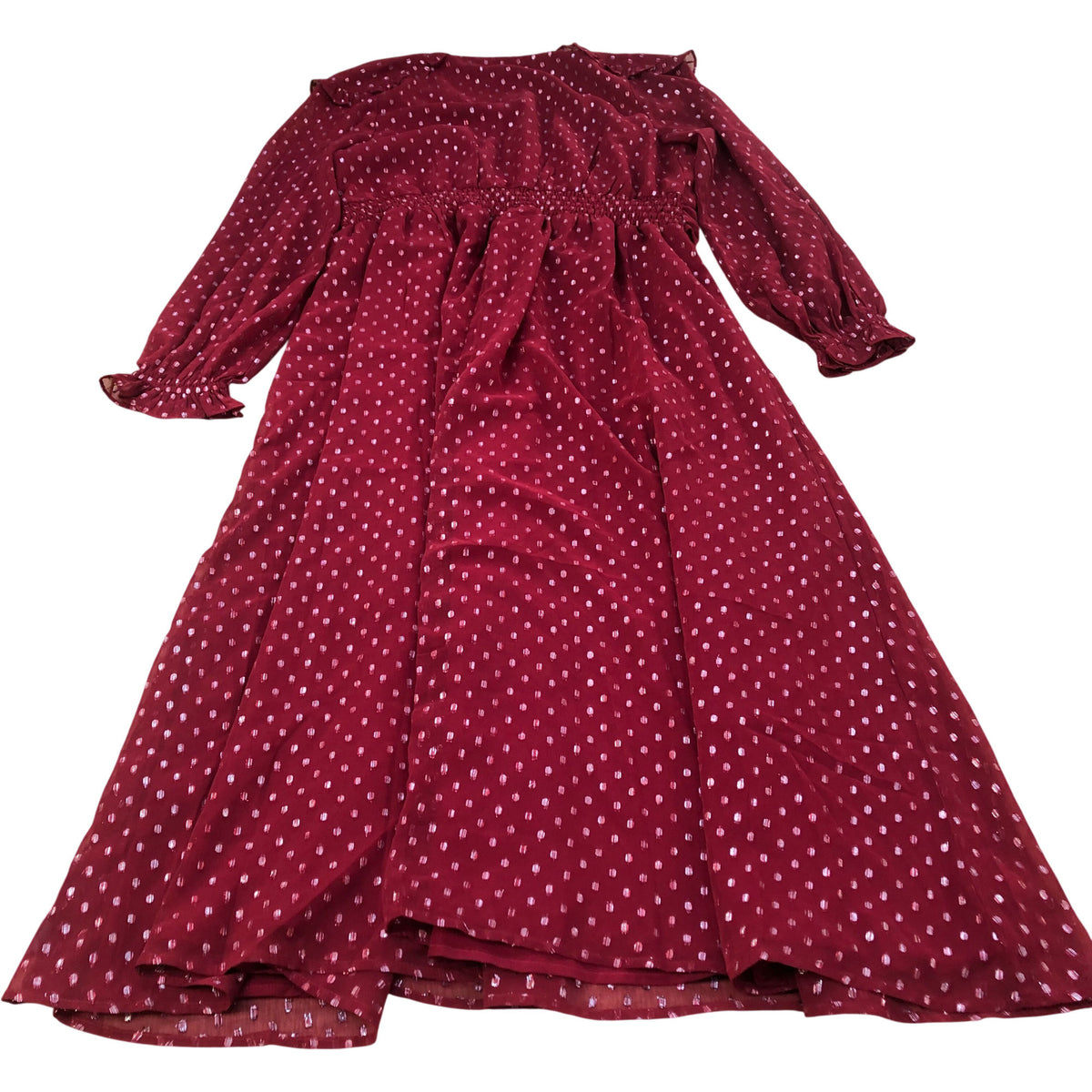 Red Polka Dot Dress Women's Long Sleeve Wrap Style Vintage UK12
