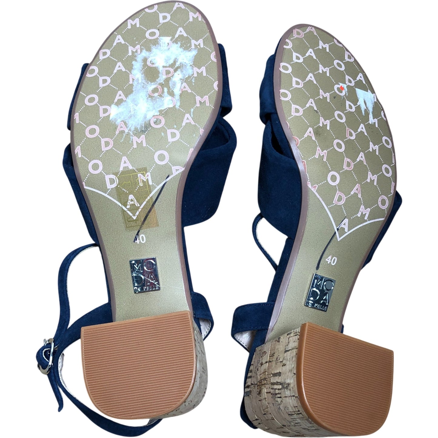 Moda In Pelle Mokara Navy Suede Heeled Sandals UK6 Women's Knot Front Block Heel