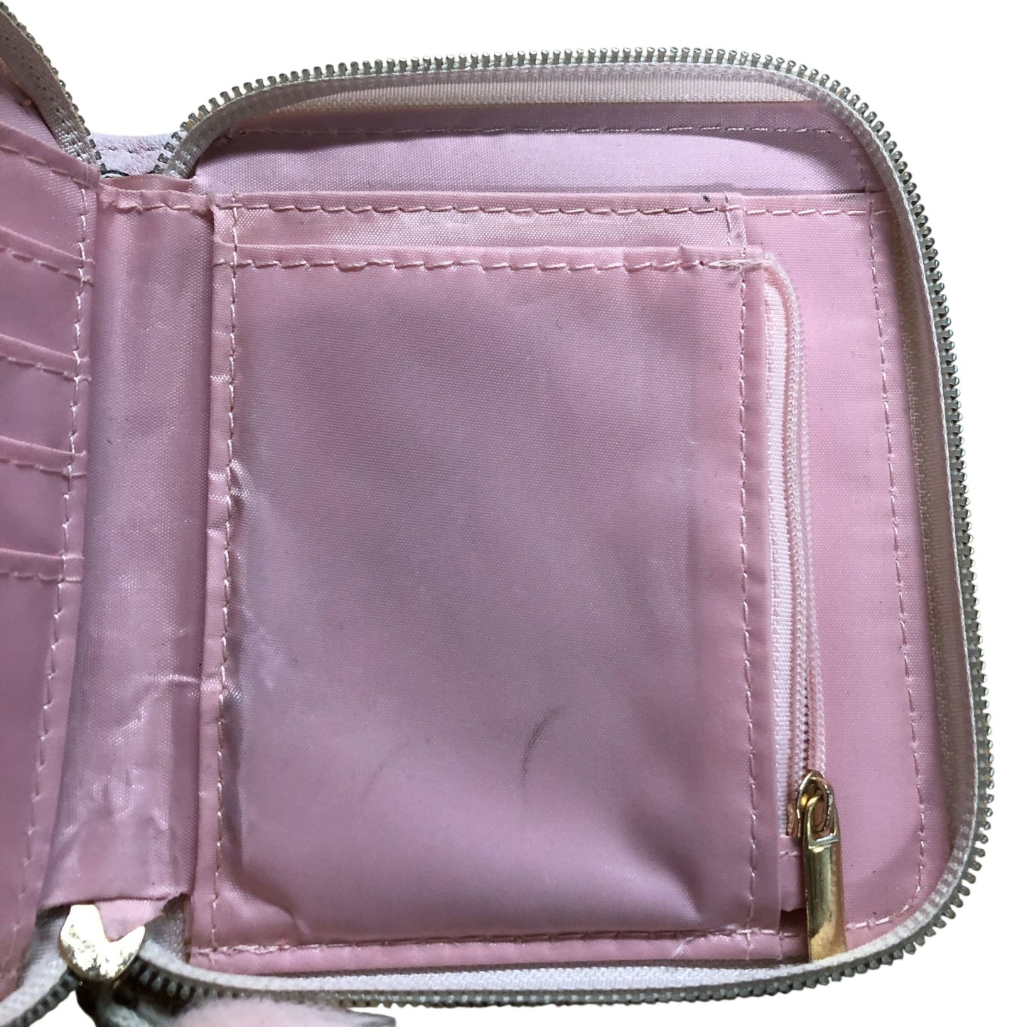 Claire's Pink Marble Print Wallet with Pom Pom Zip Women's Compact Style