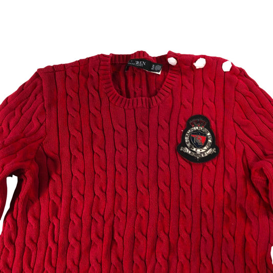 Lauren Ralph Lauren Cable Knit Jumper Women's Red Pullover Sweater XL UK14
