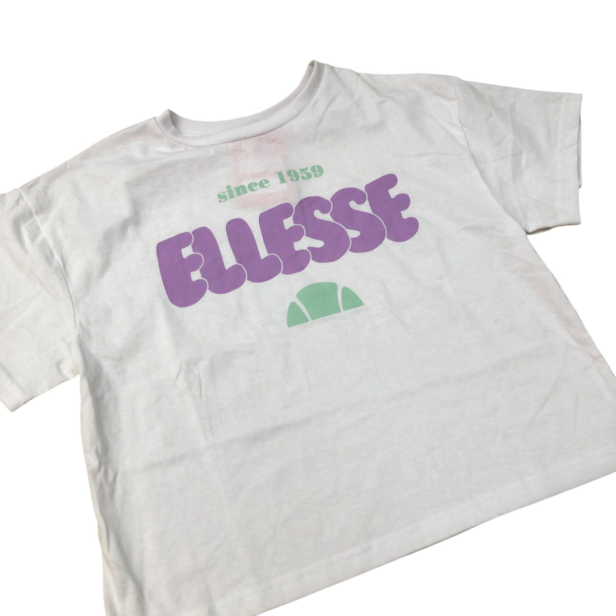 Ellesse T-Shirt Cropped Kids White Purple Print Since 1959 13-14 Years