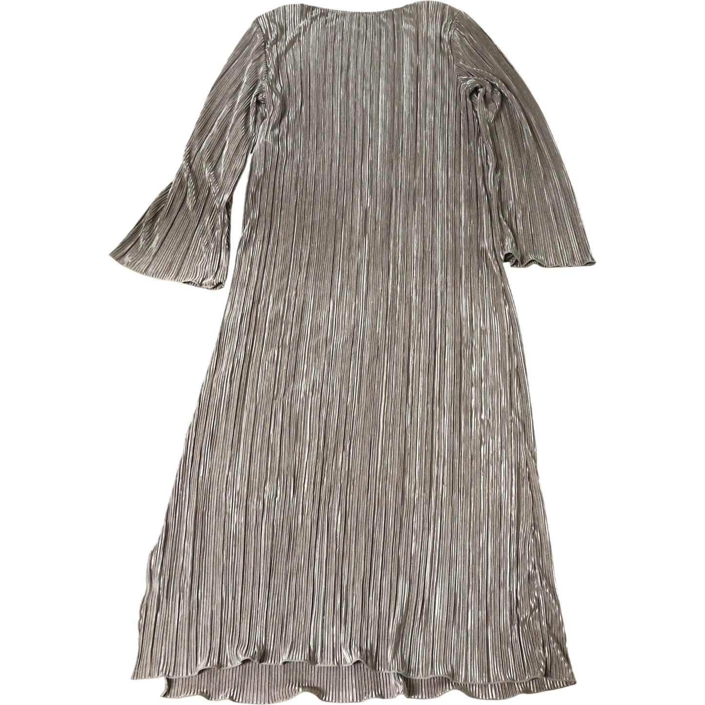 Pieces Pleated Plisse Maxi Dress XL Women's Long Sleeve Side Splits Stone