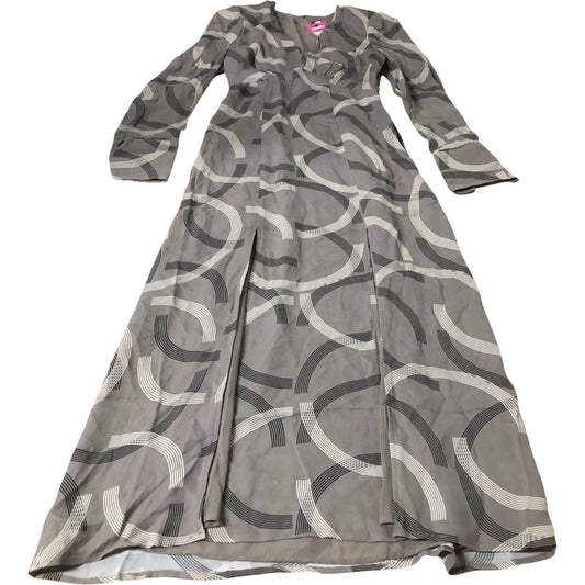 Dress Women's Grey Long Sleeve Patterned Maxi V Neck UK6