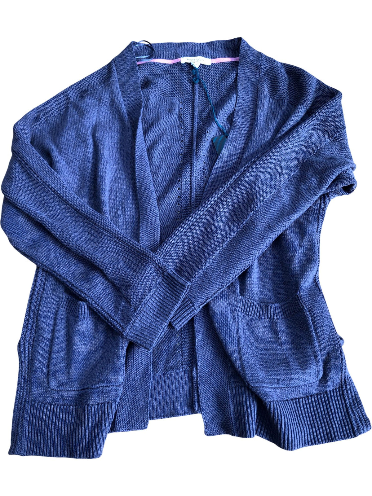 Cardigan UK Size 12 Women's Purple Pocket Knit Cotton Blend