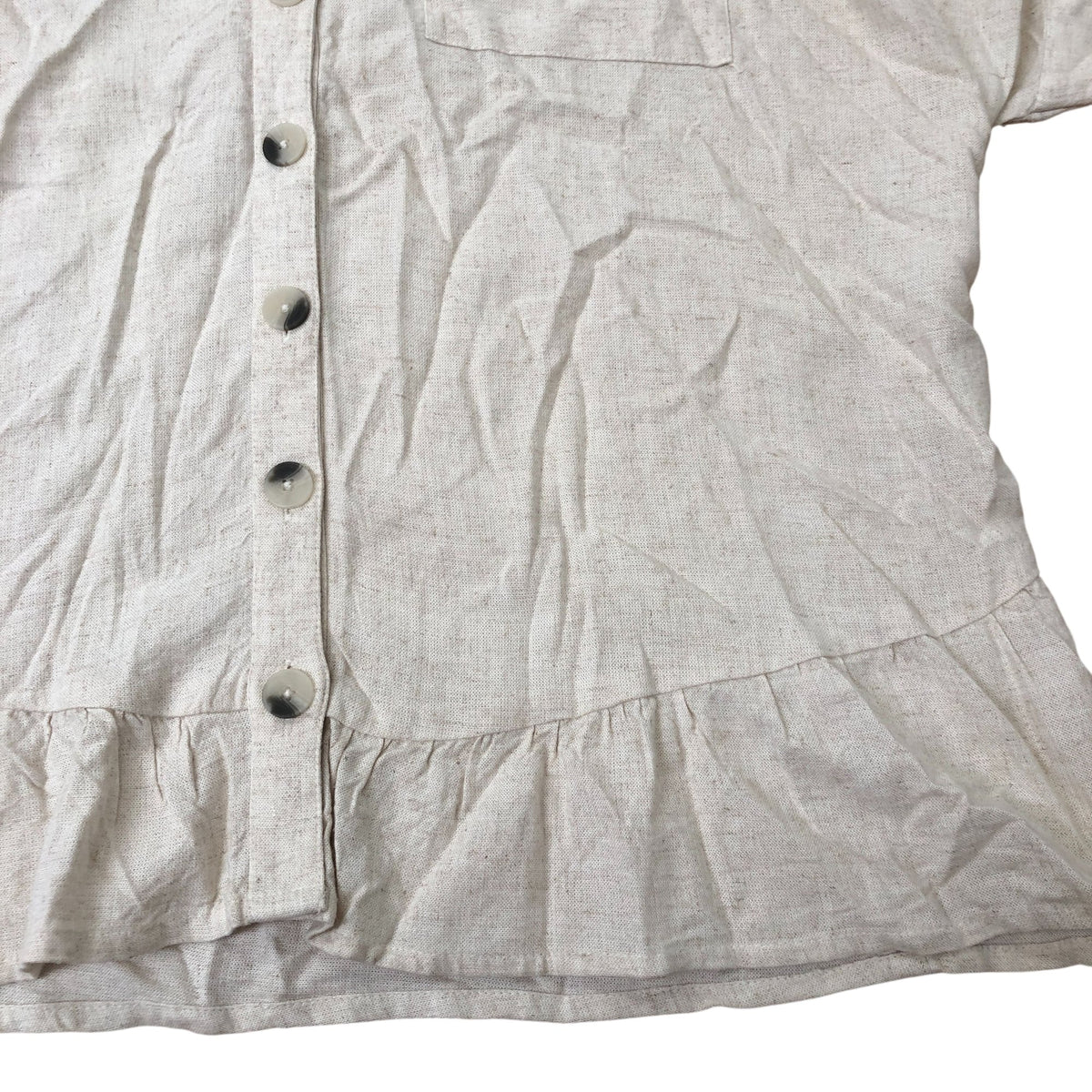 River Island Linen Blend Button Up Shirt Women's Short Sleeve Cream Casual Top L